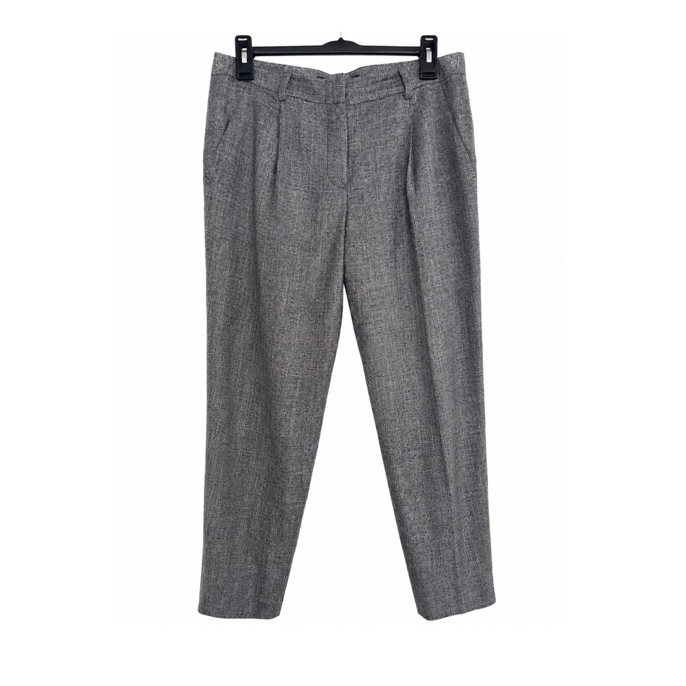 Jenni Kayne Gray Tweed Pleated Tapered Trousers High Waist Dress Pants Luxury